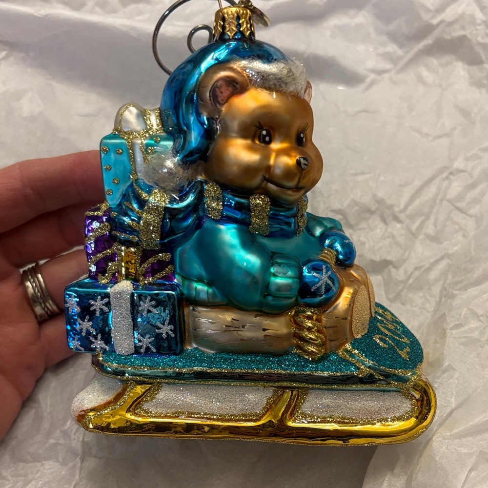 Christopher Radko Blue and Gold Bear Ornament